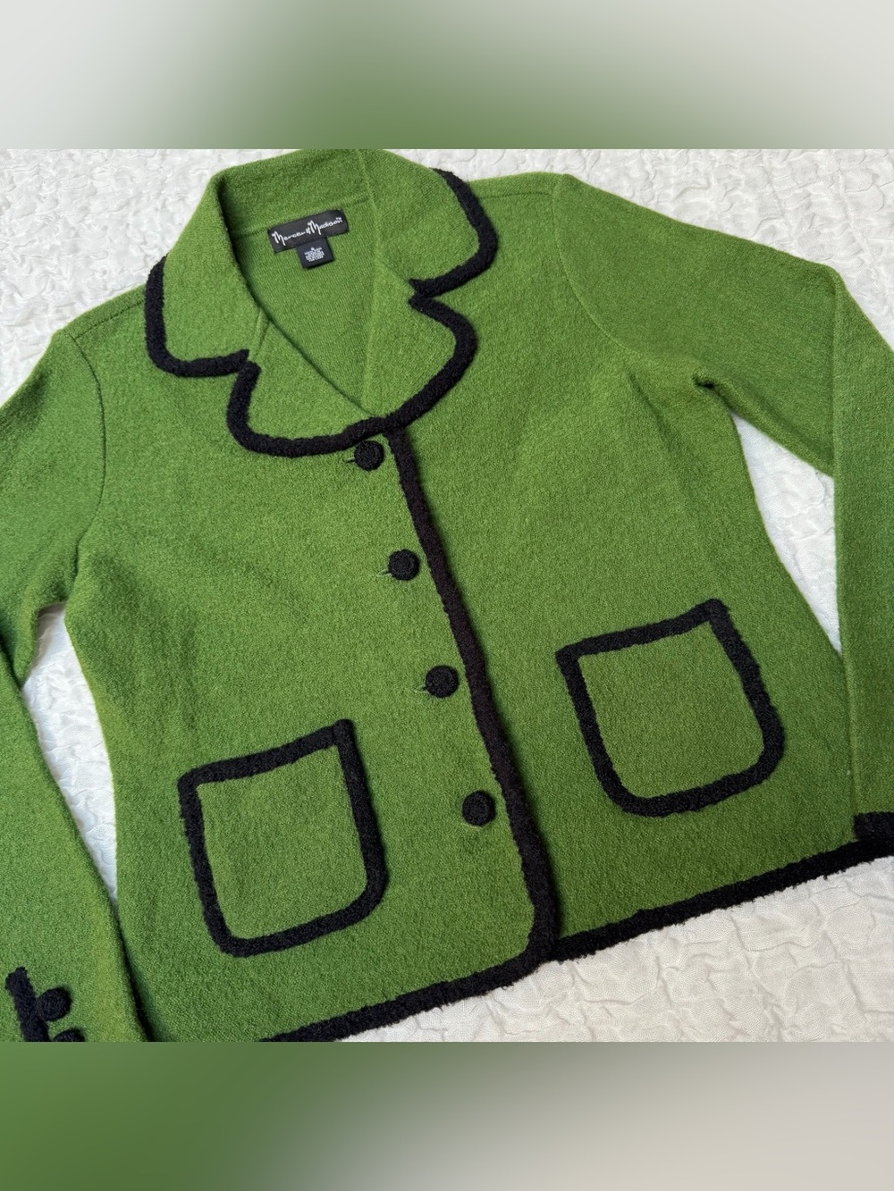 Mercer & Madison 100% Wool Green Black Trim Jacket Small - Picture 3 of 11